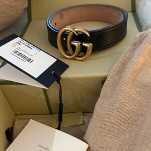 KIDS Gucci Black Leather Belt with Gold Double G Buckle